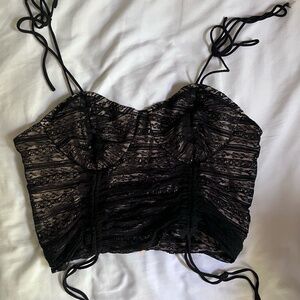 Black Lacy Ruched Crop Top